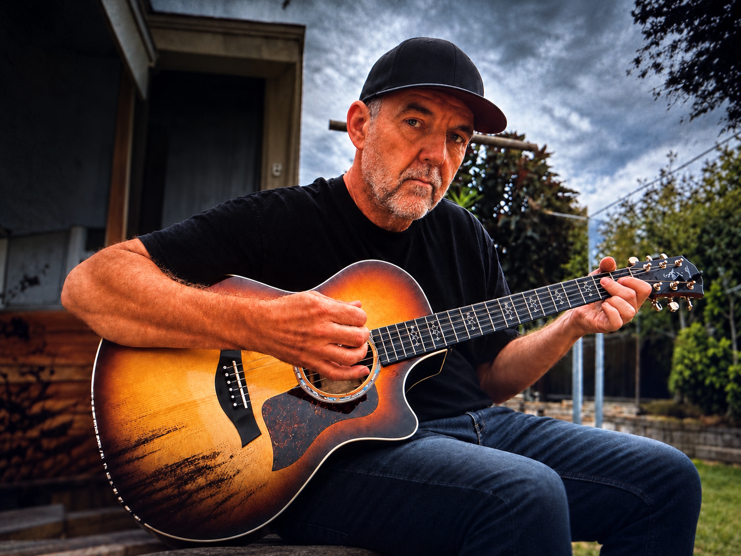 Wiggy playing guitar with eyes open, without text or logo